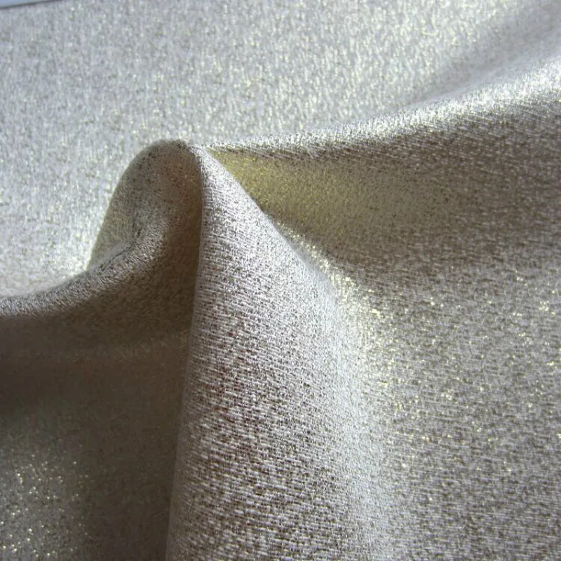 

Creme Gold Metallic Texture Jacquard Fabric Linen Blend Woven