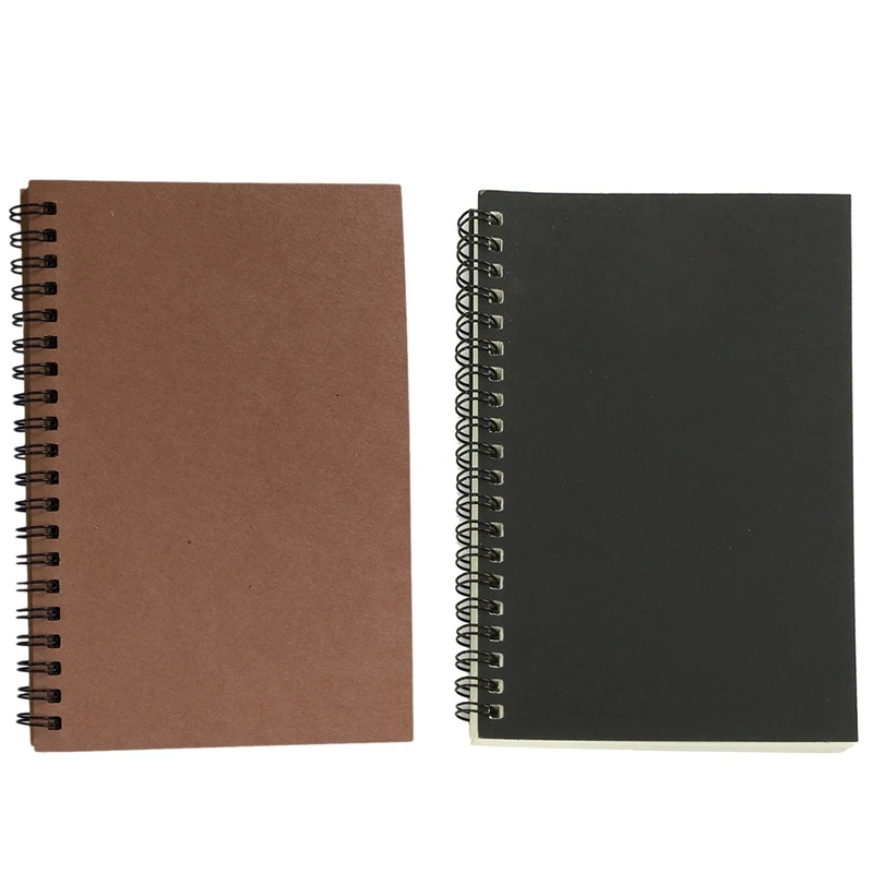 

2Pcs Retro Kraft Coil Sketch Sketchbooks Blank Notebook Creative Notebook School Stationery - Kraft Paper & Black and White