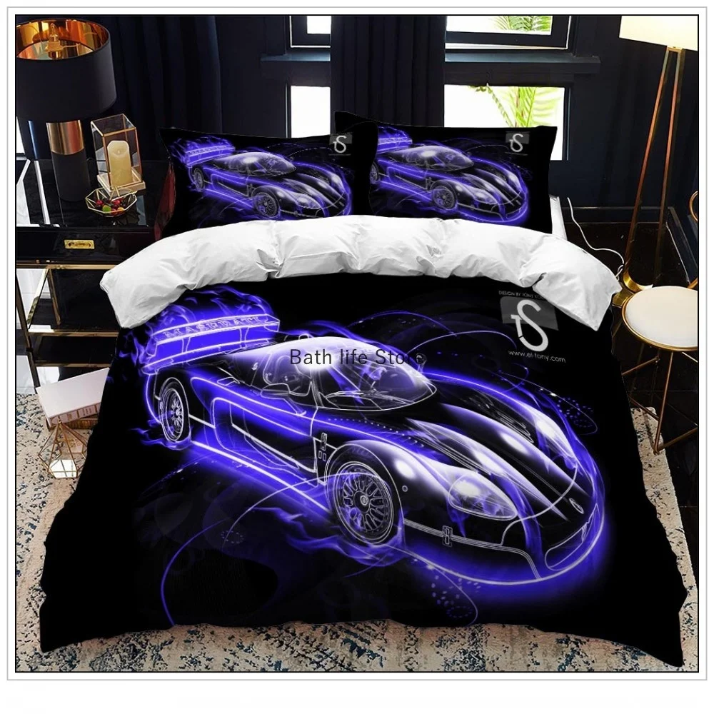 

Black Racing Car Printed Bedding Set lLuxury Cars Duvet Cover With Pillow Cover For Kids Bed Covers Home Textiles Luxury Bed Set