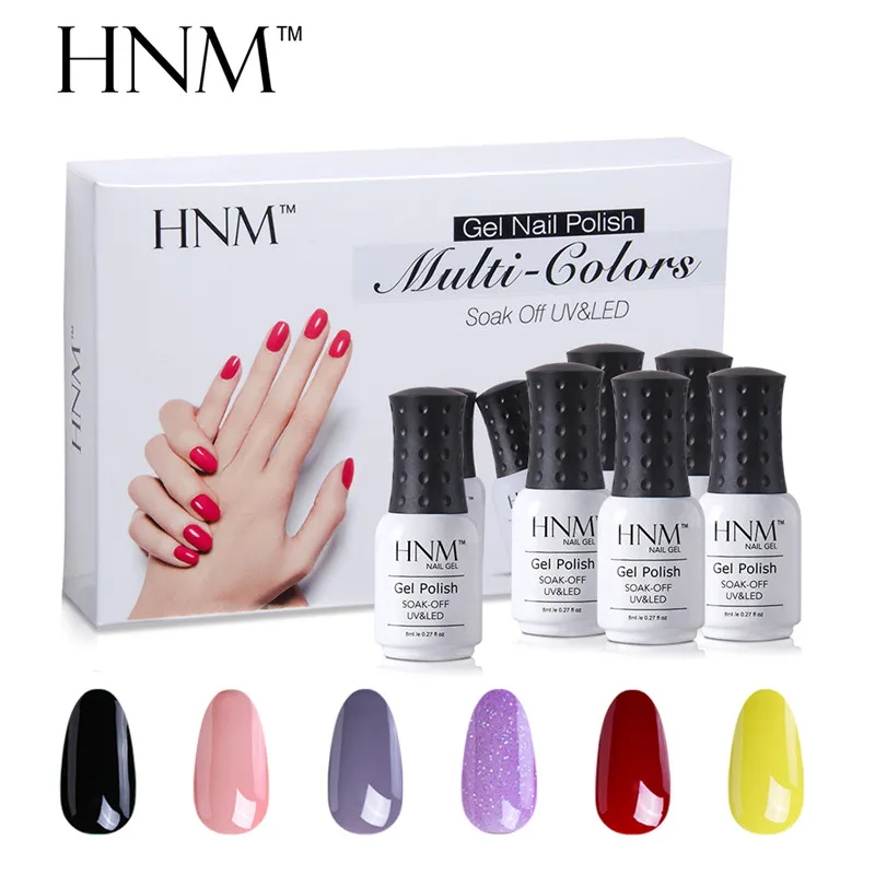 HNM 6pcs/set Nail Art Pure Color 8ML Gel Varnish Sets Nail Polish Kit Manicure UV Gel Lucky Gel Varnish Lacquer DIY For Nail Kit - Цвет: 8