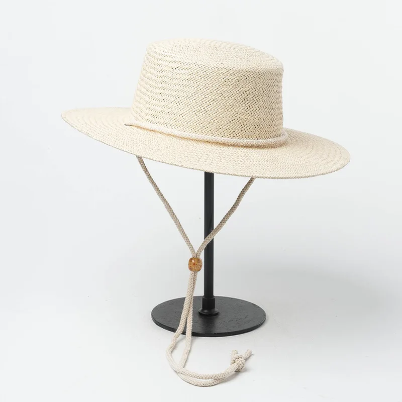 

Spring And Summer New Style Fashion Casual with Drawstring Regulation Papyrus Flat Roof Bowler Hat Outdoor Travel Sun-resistant