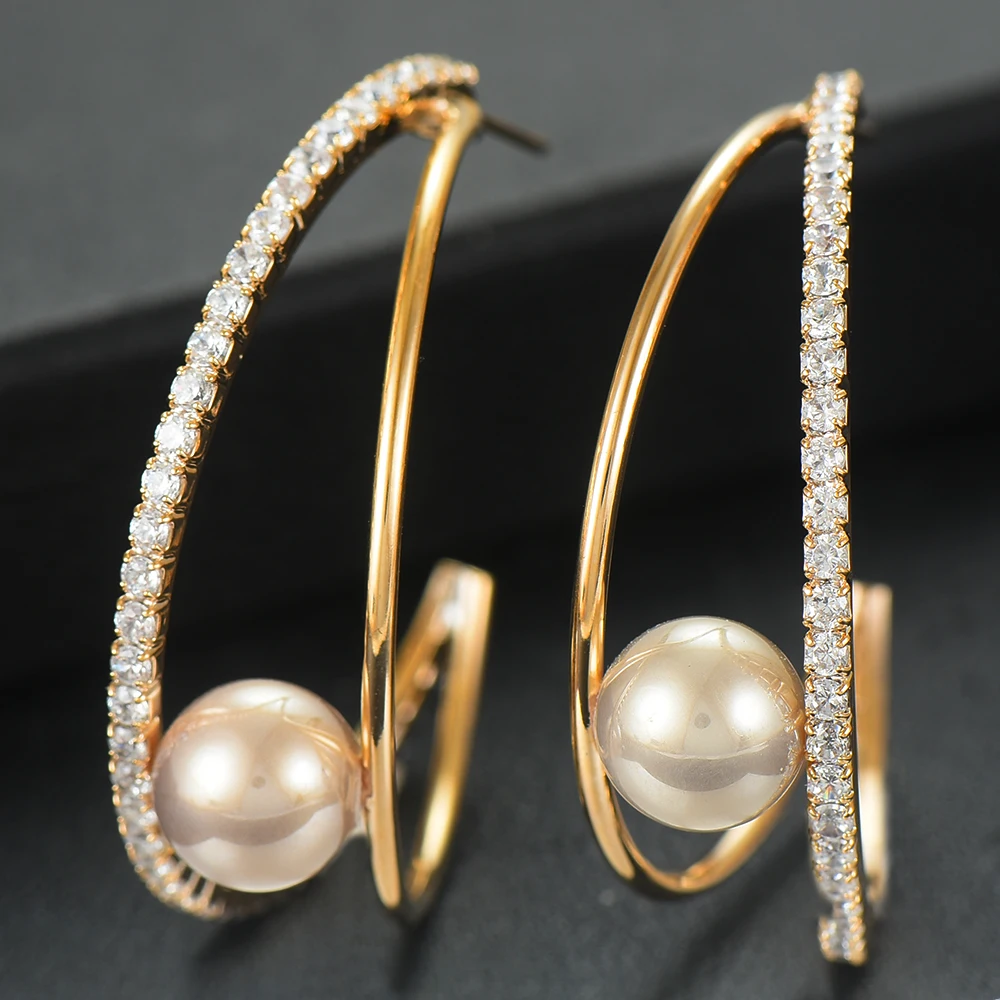 

GODKI Trendy Luxury Imitation Pearl Stud Earrings For Women Wedding Cubic Zircon CZ Indian Bridal Earrings Bohemia Hot