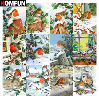 

HOMFUN Art 5D Diy Diamond Painting "Bird winter christmas window" Diamond Pictures Cross Stitch 3D Rhinestone Embroidery Decor