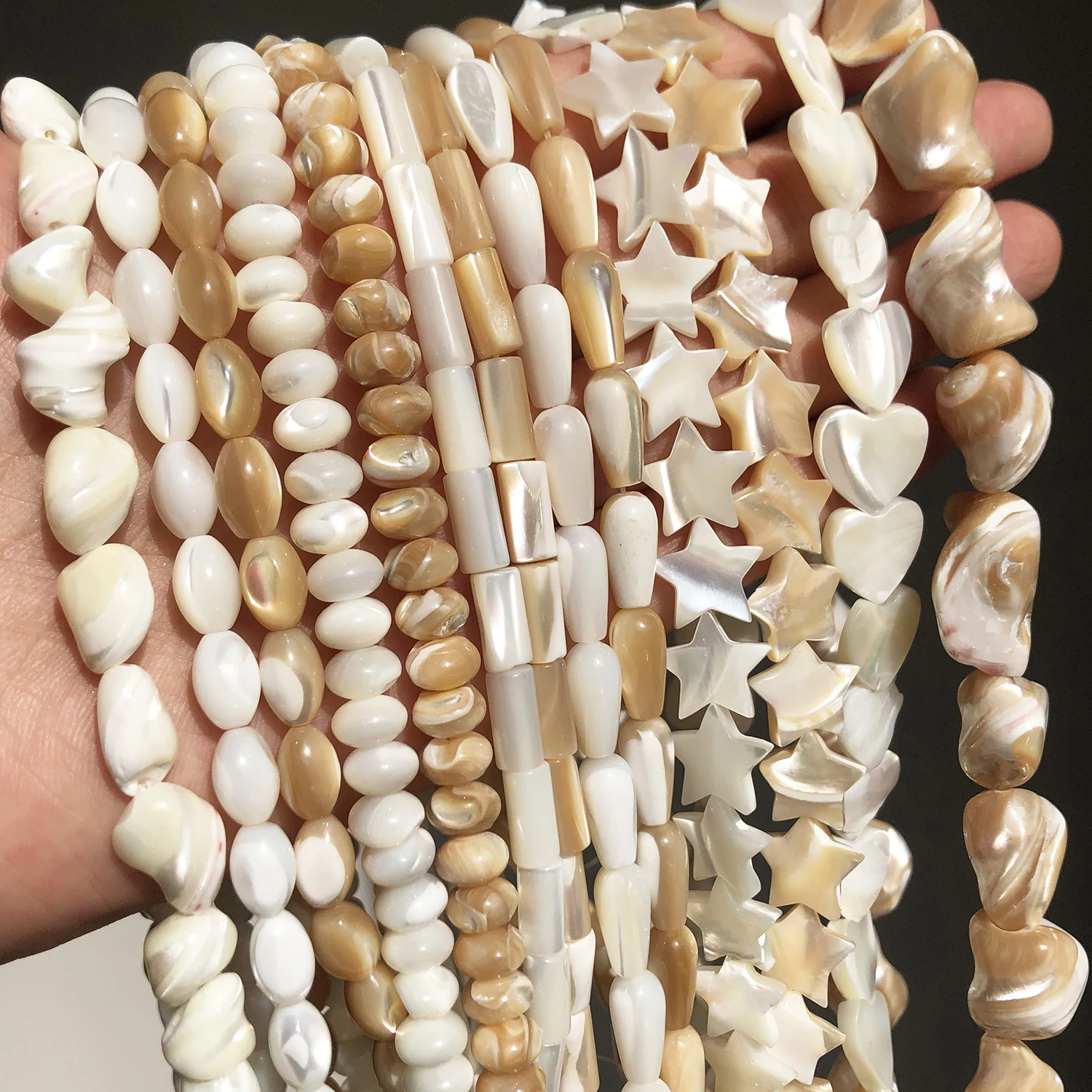 Natürliche weiße Perlmutt Muschelperlen Rondelle Herz Oval Runde Süßwasser Muschelperlen für DIY Schmuckherstellung Armband 15''