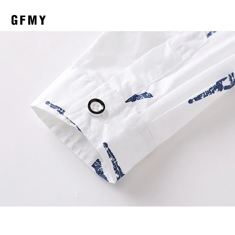 GFMY/ г. Осенняя хлопковая Модная рубашка с длинными рукавами и принтом для мальчиков От 4 до 12 лет повседневная детская одежда 9007