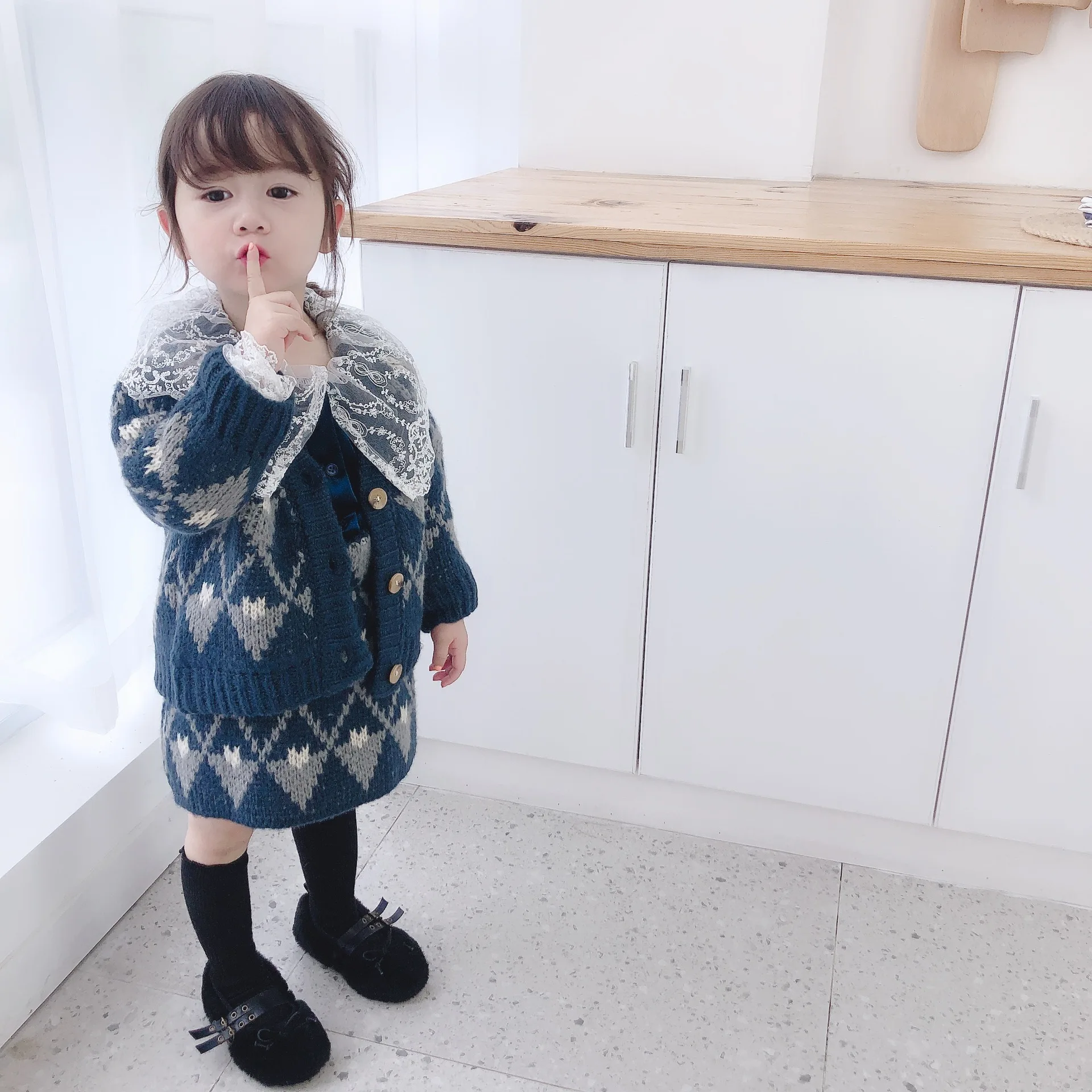 Осенне-зимний комплект из свитера в клетку для маленьких девочек 2-7 лет(кардиган+ полуплатье