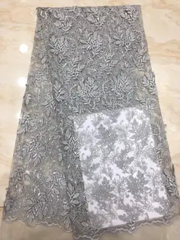 

Gray African Lace Fabric 2019 French Sequins Net Lace new sequin fabric 5yard High Quality African Tulle Sequin Lace Fabric