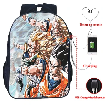 

Dragon Ball Multifunction Backpack Goku Vegeta Print USB Charging Headphone Jack School Bags for Teenagers Travel Rucksack