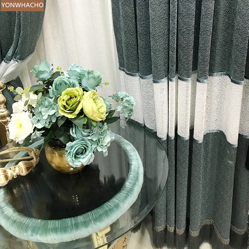 Custom curtains Gauze solid color blue white bedroom simple modern study European sheer curtain tulle B598