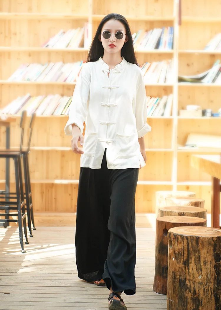 LZJN 2020 Spring Long Sleeve Tang Suit Women Blouse Traditional Chinese Top Mandarin Collar Cotton Linen Blouse (27)