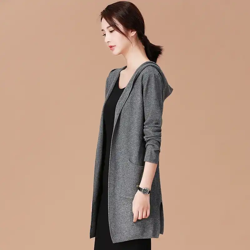 cardigan feminino longo com capuz