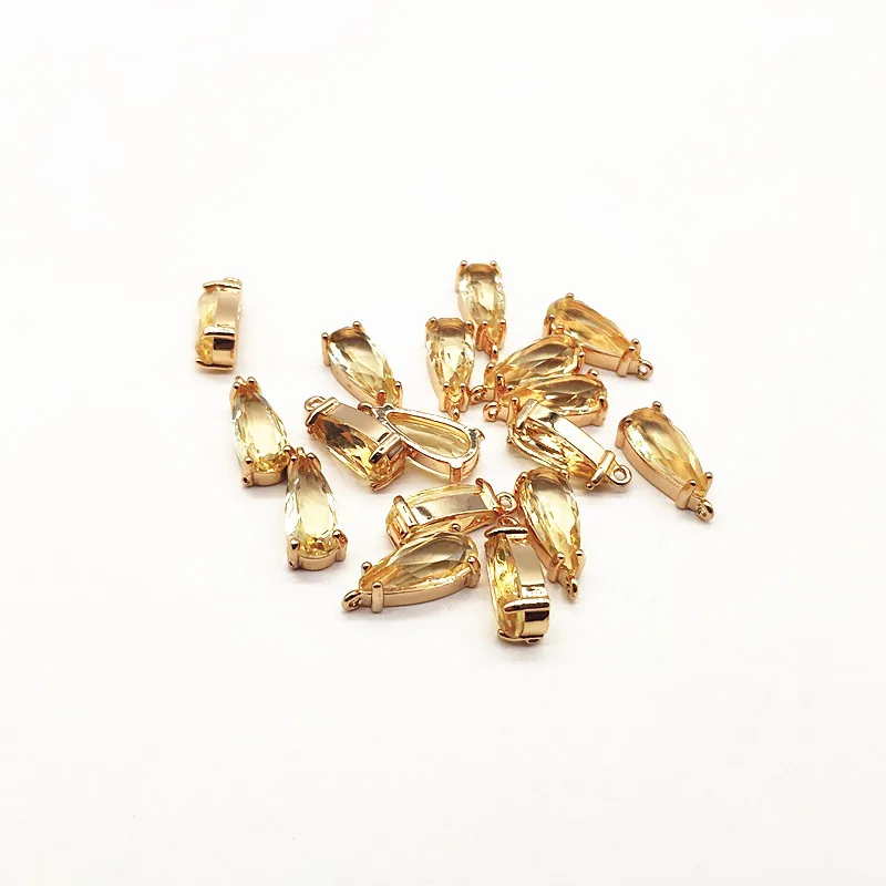 yellow New arrival! 18x8mm 50pcs Copper with Glass drop-shape charm for earrings accessories,Earring parts,jewelry making DIY - Цвет: yellow