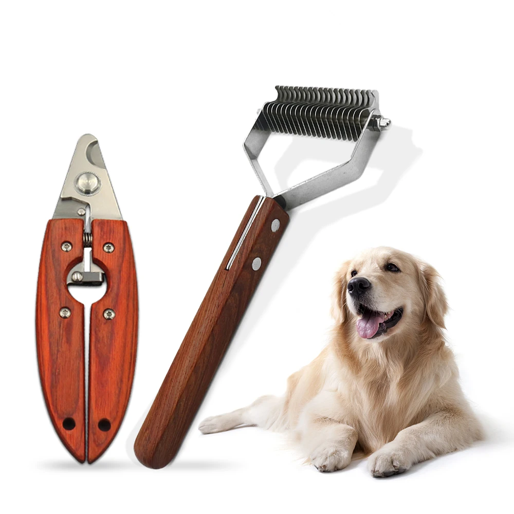 

Wooden Handle Stainless Steel Pet Dog Comb/Nail Clipper for Medium Large Sized Dogs, Seasonal Hair Loss, Grooming Scissors Combs