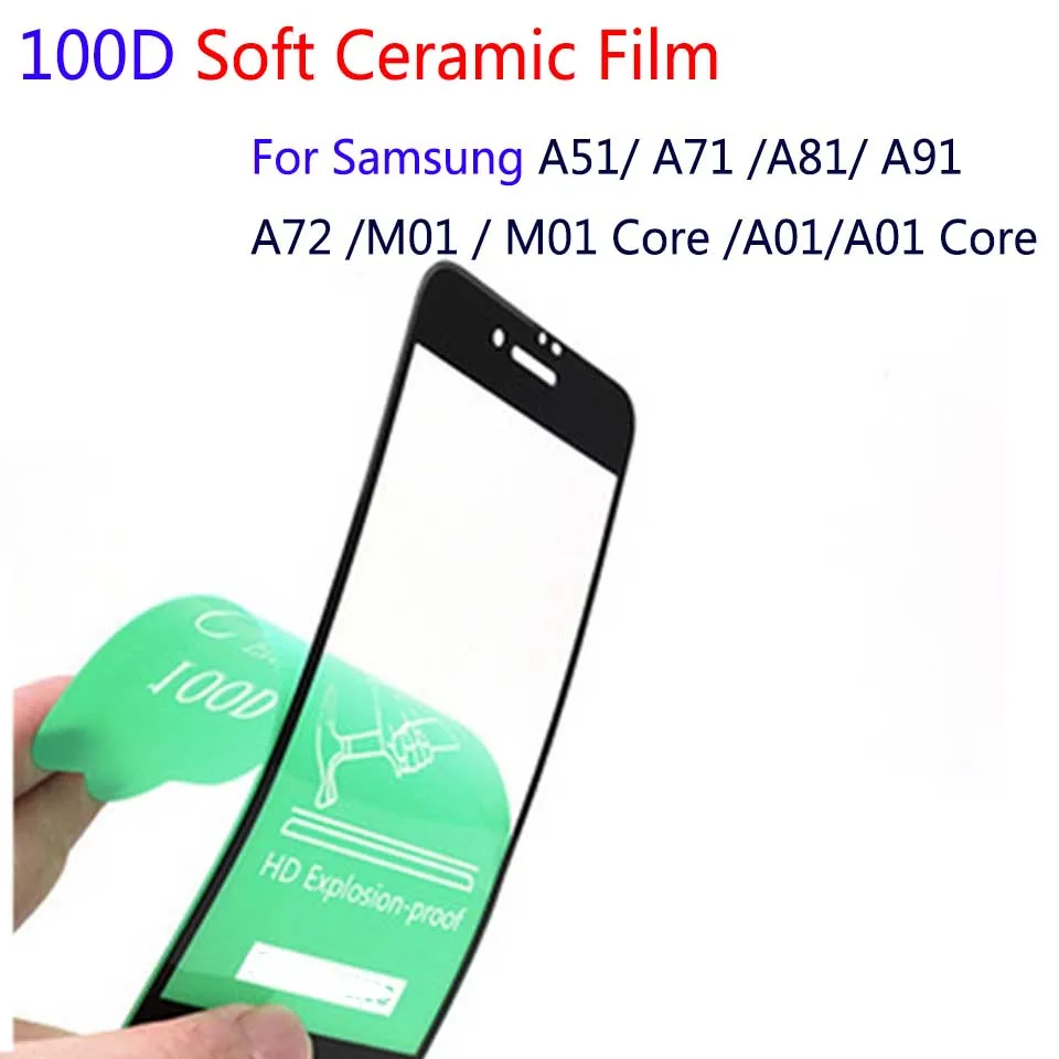 50Pcs\Lot 100D Full Cover Soft Ceramic Tempered Glass For Samsung A51 A71 A81 A91 A72 M01 A01 Core Screen Protector Film