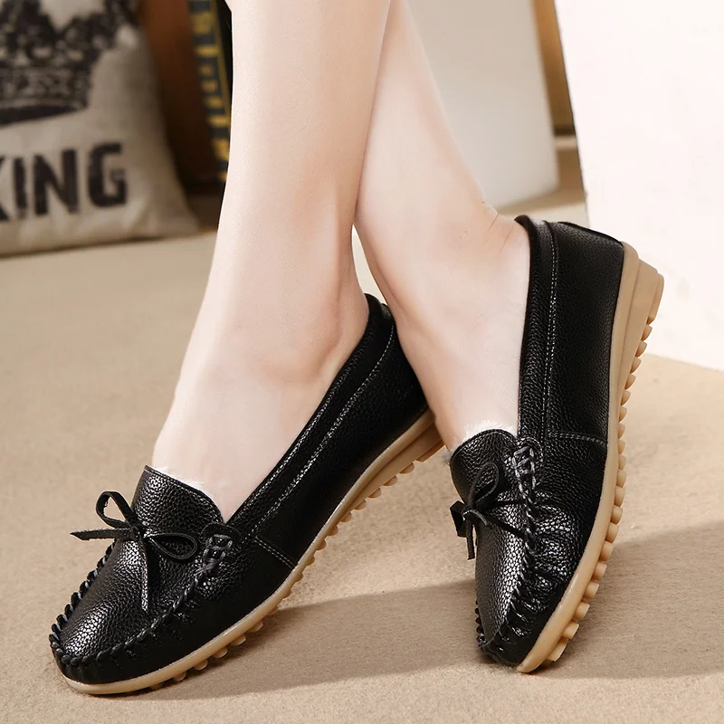 Dwayne Autumn Winter Plus Velvet Leather Flats Non-slip Casual Nurse White Shoes Women's Flat Shoes Female Loafers
