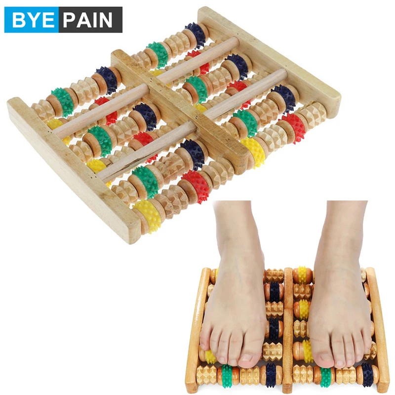 BYEPAIN Wooden Foot Massager Roller Reflexology for Stress Fitness Health Care Feet Massager Colorful Massage Roller Pain Relief