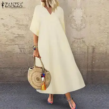 

ZANZEA 2020 New Long Split Vestidos Women Solid Summer Sundress Long Tunic Maxi Dress Casual Female Robe Kaftan Dresses Oversize