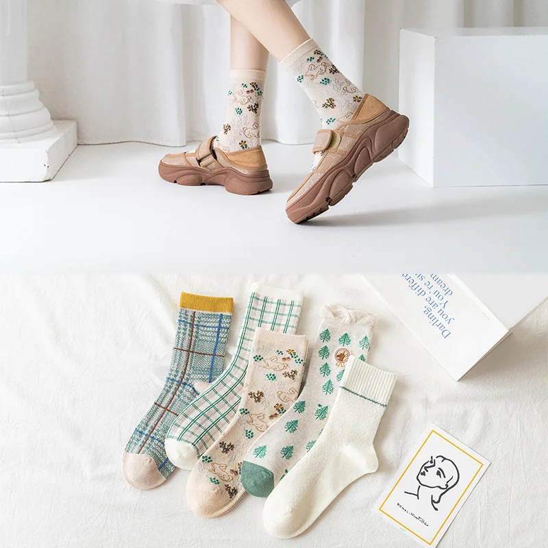 

Small Fresh Japanese Retro Art Plaid Socks Women's Happy Cute Tide Classic Pop Cotton Long Sockken Female College Pile of socks