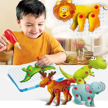 

Children's Electric drill Nuts disassembly combination hundred variable Dinosaur Building Toys Baby Assembly tool Toys