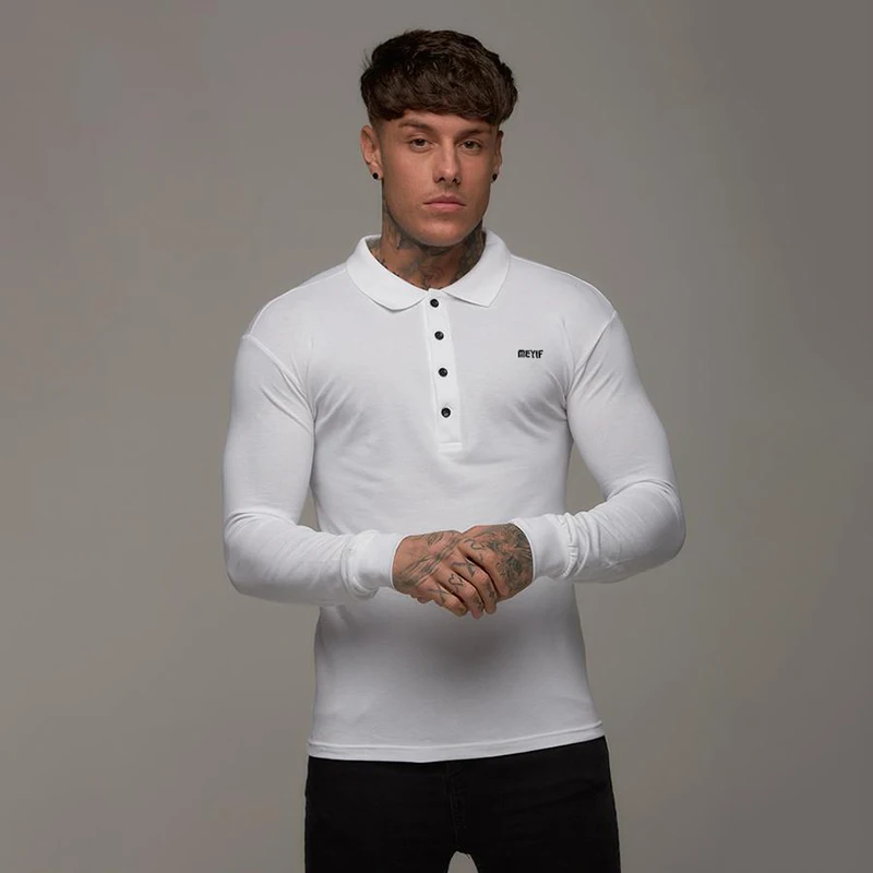 Men Fashion Polo Shirt Casual Polo Shirt Sweatshirts Leisure Brand Mens Slim Fit Long Sleeve Tops