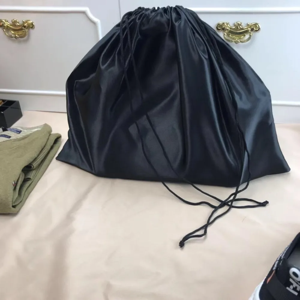 Large Silk Satin Drawstring Care Bag Custom Wigs Storage Dust Proof Packaging Pouch Black Reusable Sack Handbag Shoes Travel Bag