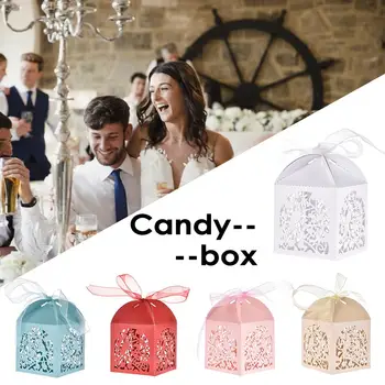 

50PCS Candy Box Laser Cut Hollow Wedding Sweets Candy Gift Favour Boxes with Ribbon Wedding Party Supplies Table Decorations