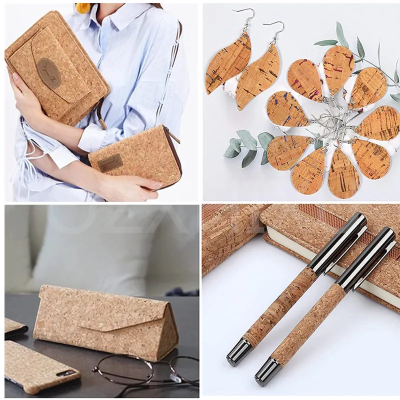 Colored Cork Faux Leather Sheets 2pcs Natural Wood Printed Fabric for Making Earrings Bags Craft Bows Accessories DIY Decor self adhesive cork sheets