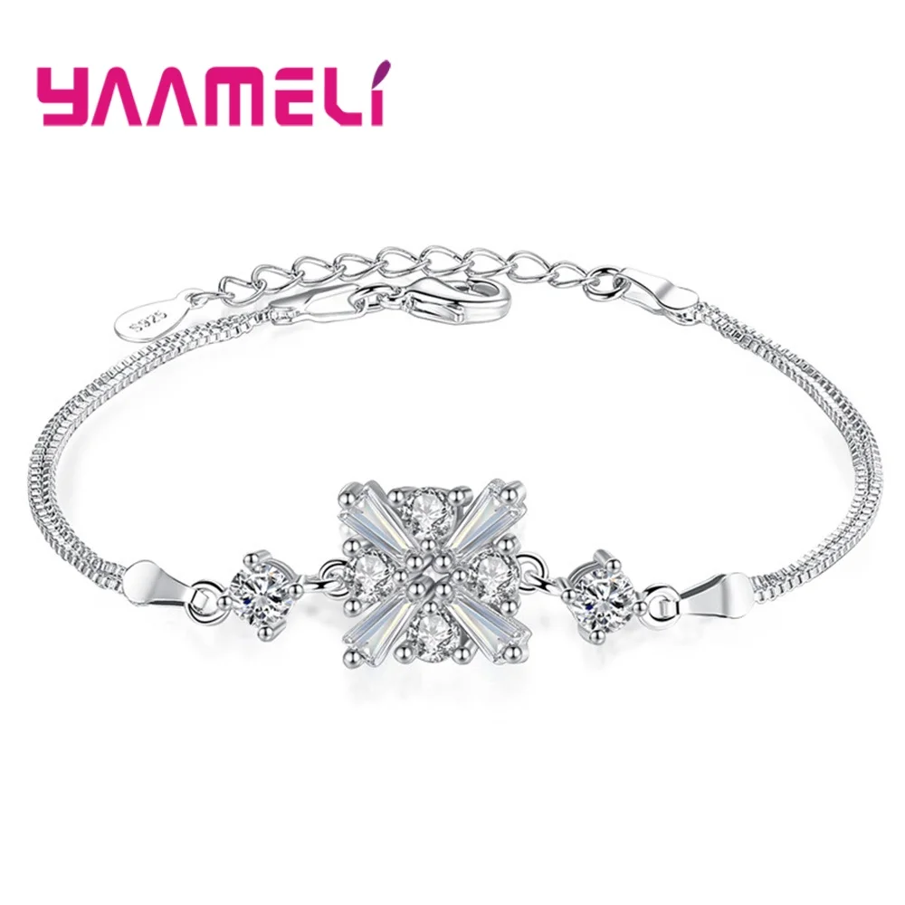 Новая мода, ювелирные изделия из кристаллов, 925 пробы, серебро, Полная прозрачность, кубический циркон, квадратная Снежинка, амулеты, браслеты, украшения