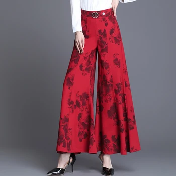 

2020 New Floral Printed Wide Leg Pants Women Summer Straight Baggy Pants High Waist Elastic Waist Plus Size Retro Pattern M 6XL