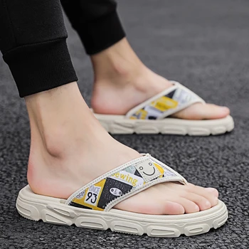 

Summer Men Beach Slippers 2020 New Fashion Printing Flip Flop Non-slip Holiday Sandal High Qulity Men Flat Outside Casual Shoes