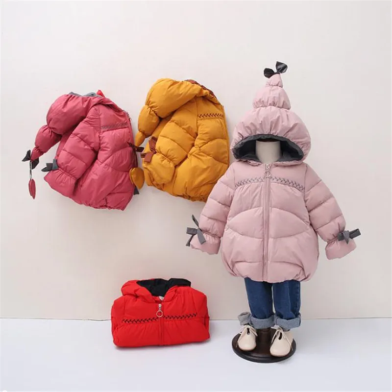 

Girls' Down Jacket Zipper Hooded Children Jacket 4 Colors Solid Long Sleeve Hooded Winter Coat
