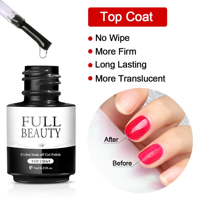 Full Beauty No Wipe Top Base Coat Color Gel Nail Polish Primer Varnish