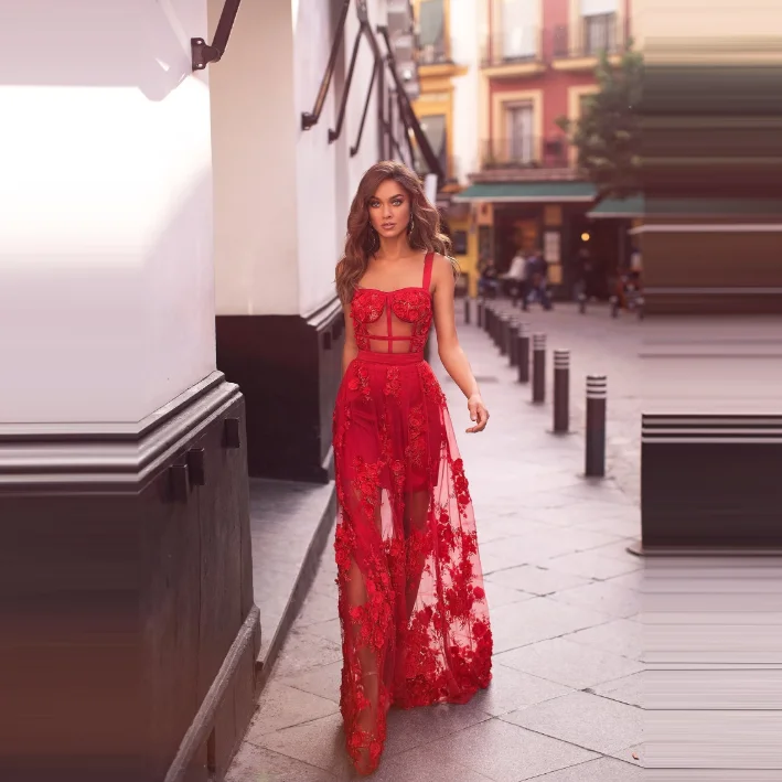 red square neck prom dress