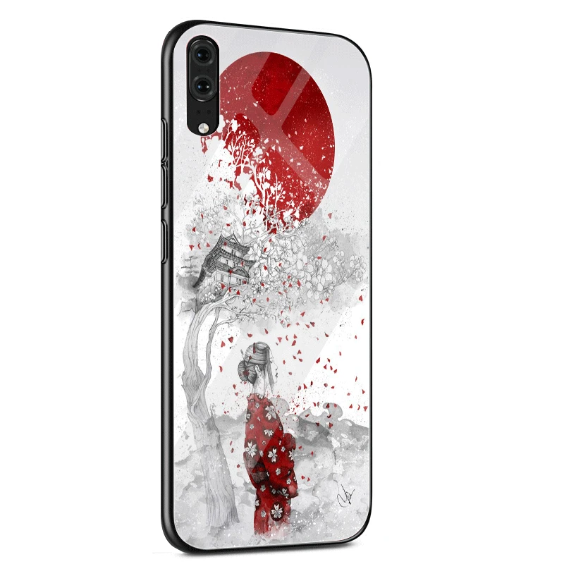 Стеклянный чехол для huawei P30 P20 P10 Y9 Y6 mate 20 Pro Lite P Smart Honor 7A 8X9 10, чехол для японского искусства