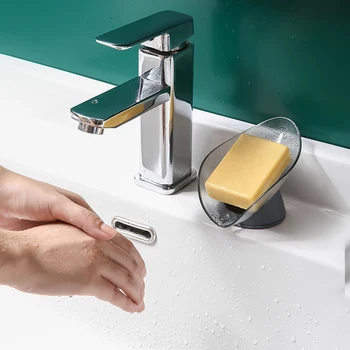 

Self Adhesive Wall Mounted Soap Sponge Holder Storage Rack Simple Leaf Shape Soap Box Seamless Soap Holder Drain Rack TSLM1