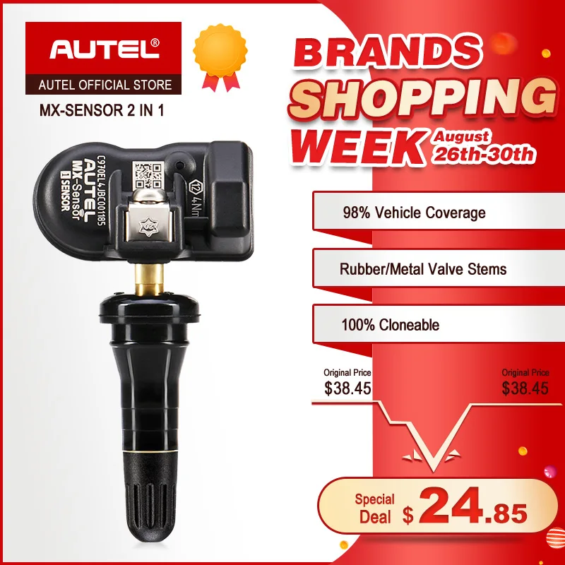 

Autel MX-Sensor 433 MHz 315MHz Universal Programmable TPMS Sensor Specially Built In Tire Pressure Sensor Work with TPMS PAD