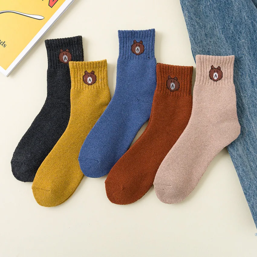 10 пар толстых носков женские махровые утолщенные Носки-трубы зимние теплые носки модные милые носки с медведем корейский стиль