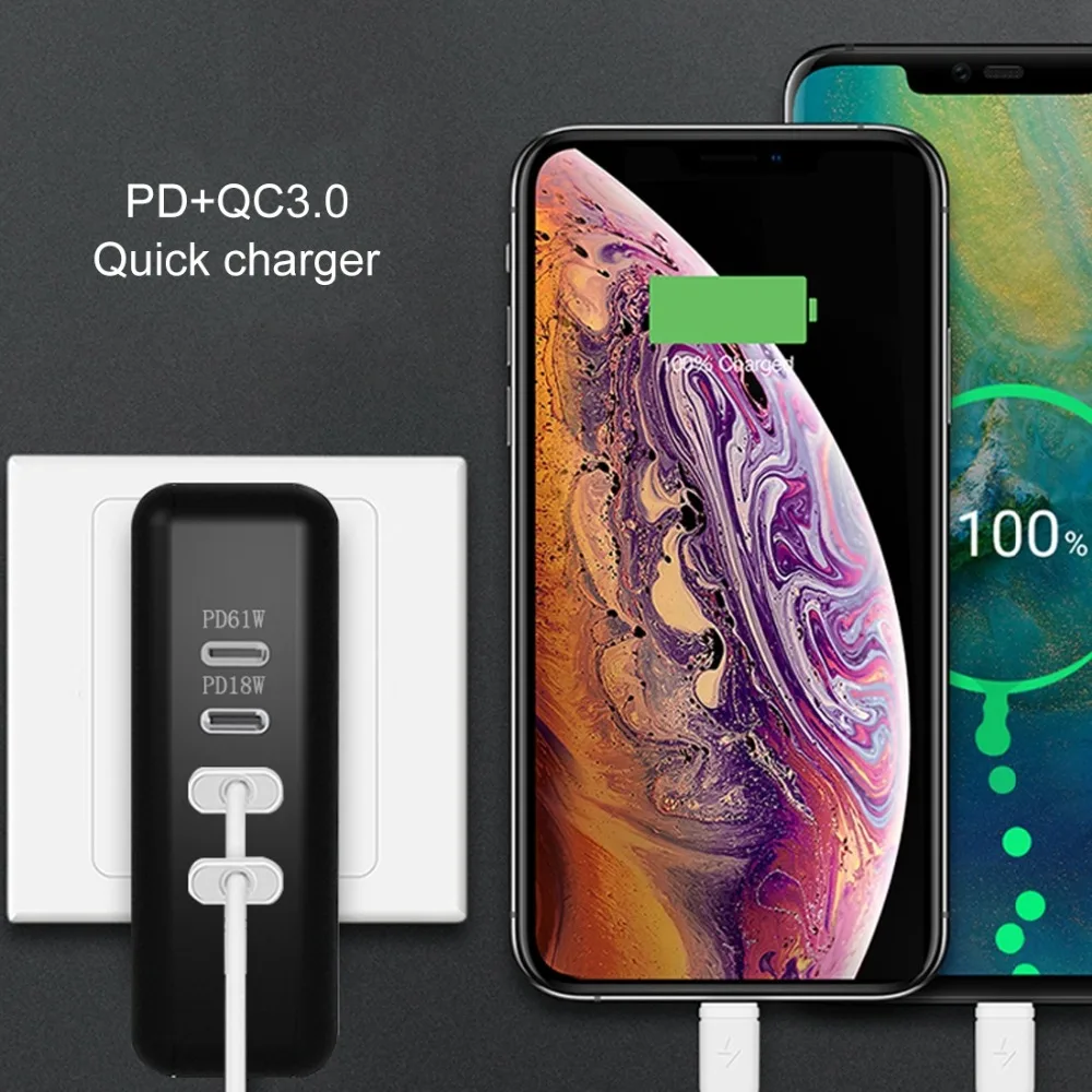 Используется по всему миру PD Dual USB-C/type-C+ QC 3,0 двойной USB интерфейс глобальная универсальная Быстрая зарядка телефон зарядное устройство для путешествий