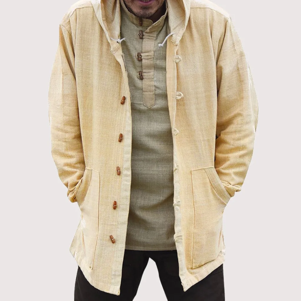 Мужской длинный в этническом стиле рукав Свободная Повседневная рубашка с капюшоном Пальто Блузка Топы осеннее пальто мужские пальто и куртки мужской большой размер