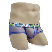 Los hombres de ropa interior Sexy Vintage de malla Ropa interior Calzoncillos de talle bajo estampado transparente ver a través de la playa estilo escritos