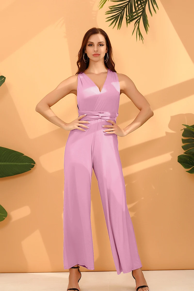 2021 Summer Fashion New Women's Solid Color Multi-rope Multi-wear Cross-sexy Tie-up High-waisted Body Temperament Jumpsuit
