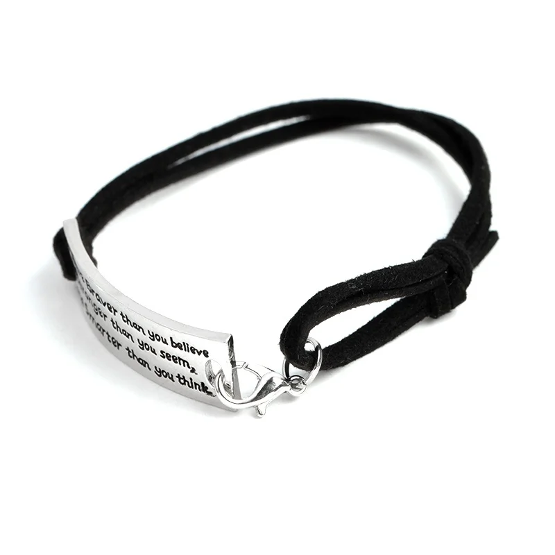 Inspirational \You Are Braver than You Believe.\ Leather Bracelets Punk Retro Style Imitation Silver Plated Brown Rope Cord