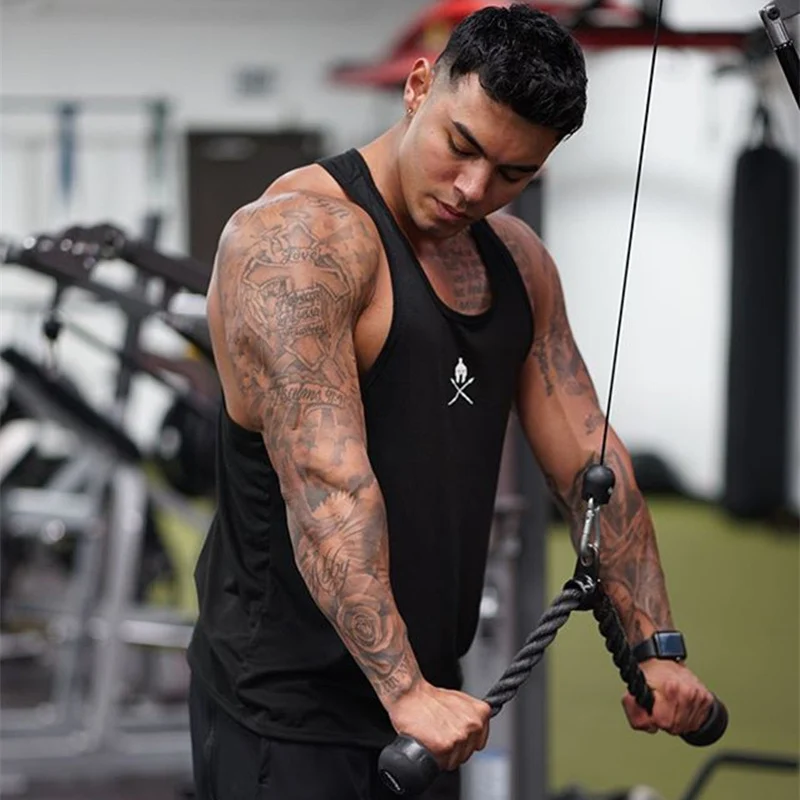 Летний Стиль мышцы fitnesss Спорт Бег майка Мужской без рукавов Топы Мода Повседневная дышащая брендовая одежда