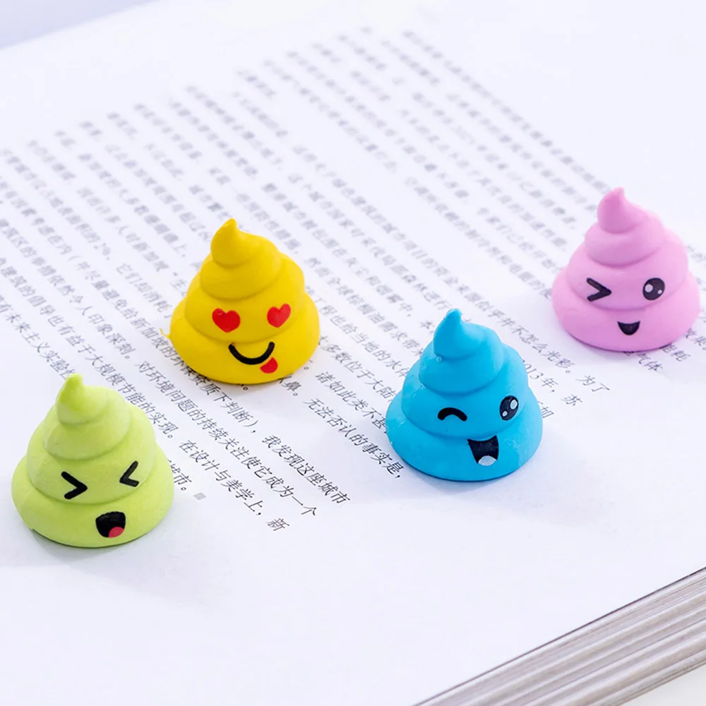 

4 Pcs/lot Cute Colorful Funny Shits Poop Closestool Shape Expressions Rubber Pencil Erasers Stationery School Office Gifts