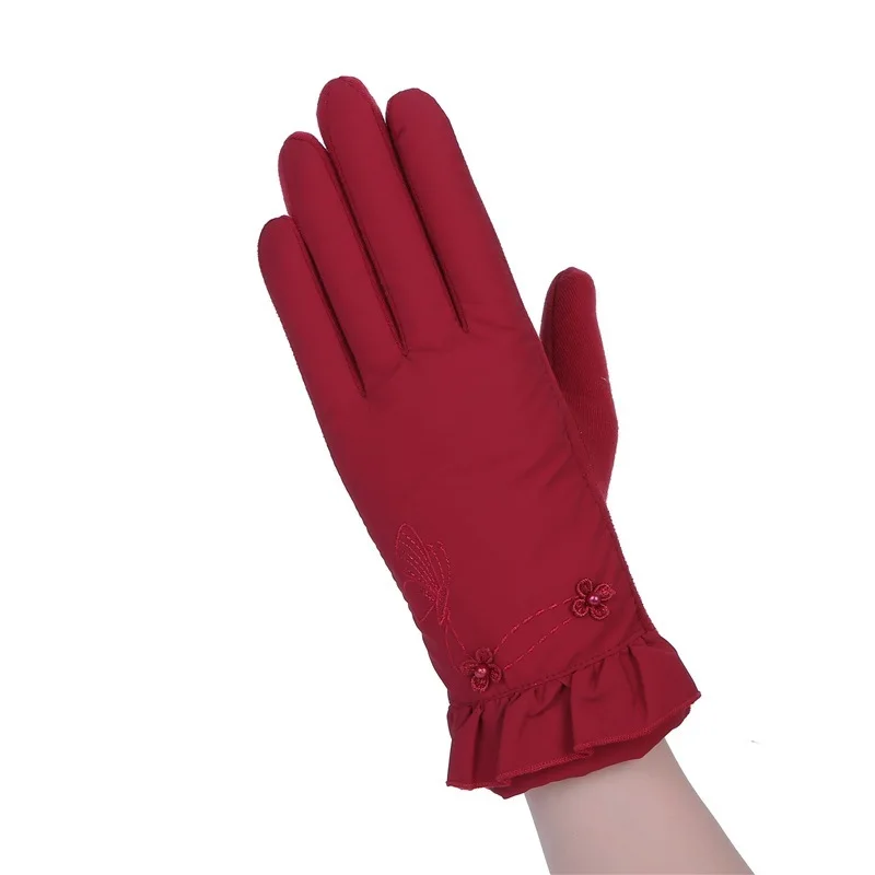 Высококачественные модные женские вышитые перчатки из искусственной кожи с кроликом на осень и зиму, теплые меховые рукавицы, лидер продаж, модные - Цвет: 027E-Wine