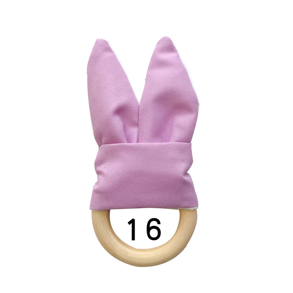 Soft Newborn Baby Teethers Wooden Ring Baby Bunny Ear Teether Teething Toy Rabbit Ear Safe Soothing Chew Shower Gift New