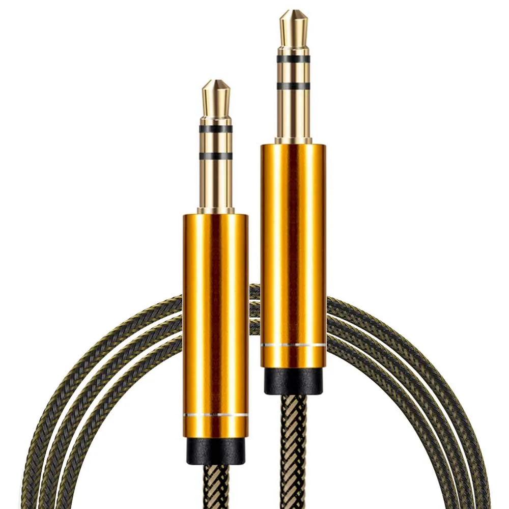 1 м нейлоновый аудиокабель 3,5 мм до 3,5 мм Aux кабель штекер-Штекер кабель Золотая пробка автомобильный шнур для iphone 7 samsung для динамика