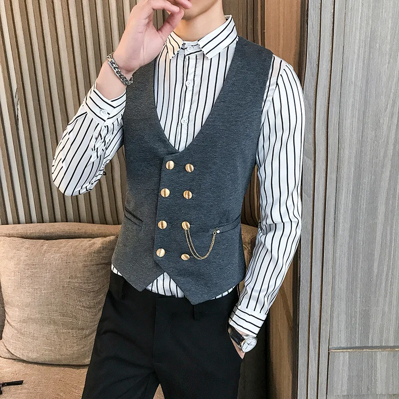 Gilet à Double boutonnage pour Homme, vêtement de bal, de soirée, de  discothèque, Slim Fit, tenue de smoking | AliExpress