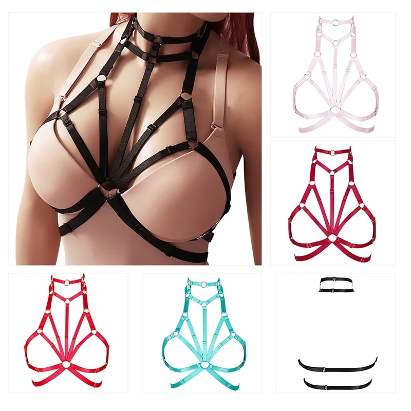 

Exotic Stand-Up Collar Bondage Breast Harness Lingerie Goth Crop Tops Fetish Sexy Chest Harness Cage Bra Punk Girl Underwear