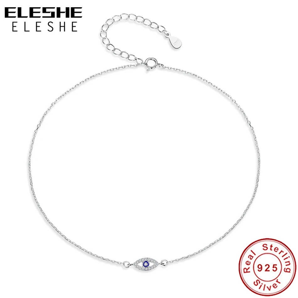 ELESHE, 925 пробы, Серебряный кулон с голубыми глазами, ожерелье с ослепительным кубическим цирконием, Кристальное ожерелье для девочек, модное ювелирное изделие для детей